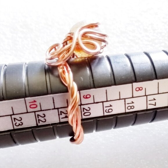 Honey + Tan Frosted Dragonvein Agate + Copper Wire Wrap Ring - Generous Size 9 - Picture 9 of 9